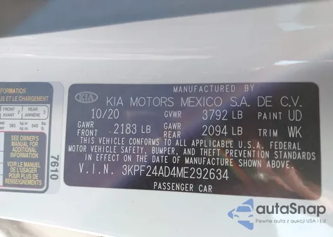 2021 Kia Forte Lxs from USA, damaged, VIN 3KPF24AD4ME292634